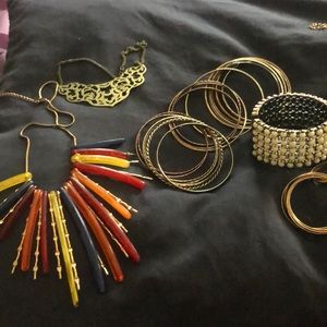 Lot of gold coated costume jewelry.